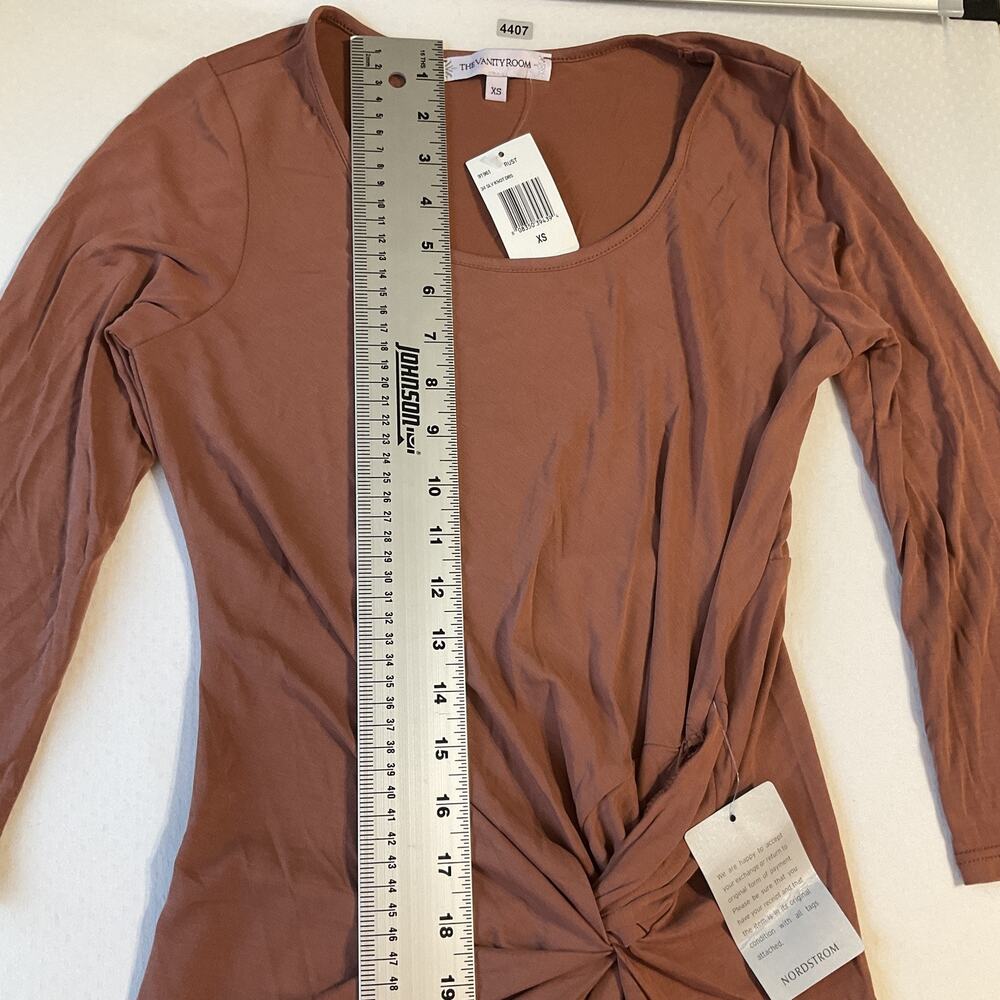 The Vanity Room Women Maxi Dress XS Rust Bodycon Knot 3/4 Sleeve Stretch PullOve - Picture 7 of 12